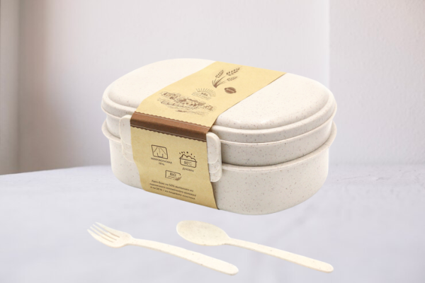 Ланчбокс (контейнер для еды) Terens / Контейнер для еды из пшеничного волокна 0,9 л со столовыми приборами